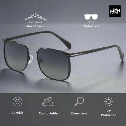 2110 MIDNIGHT EDGE  -  Square Aviator Style - HD Polarised Sunglasses for Men - UV400 Protection, Stainless Steel Frame - THE MEN THING