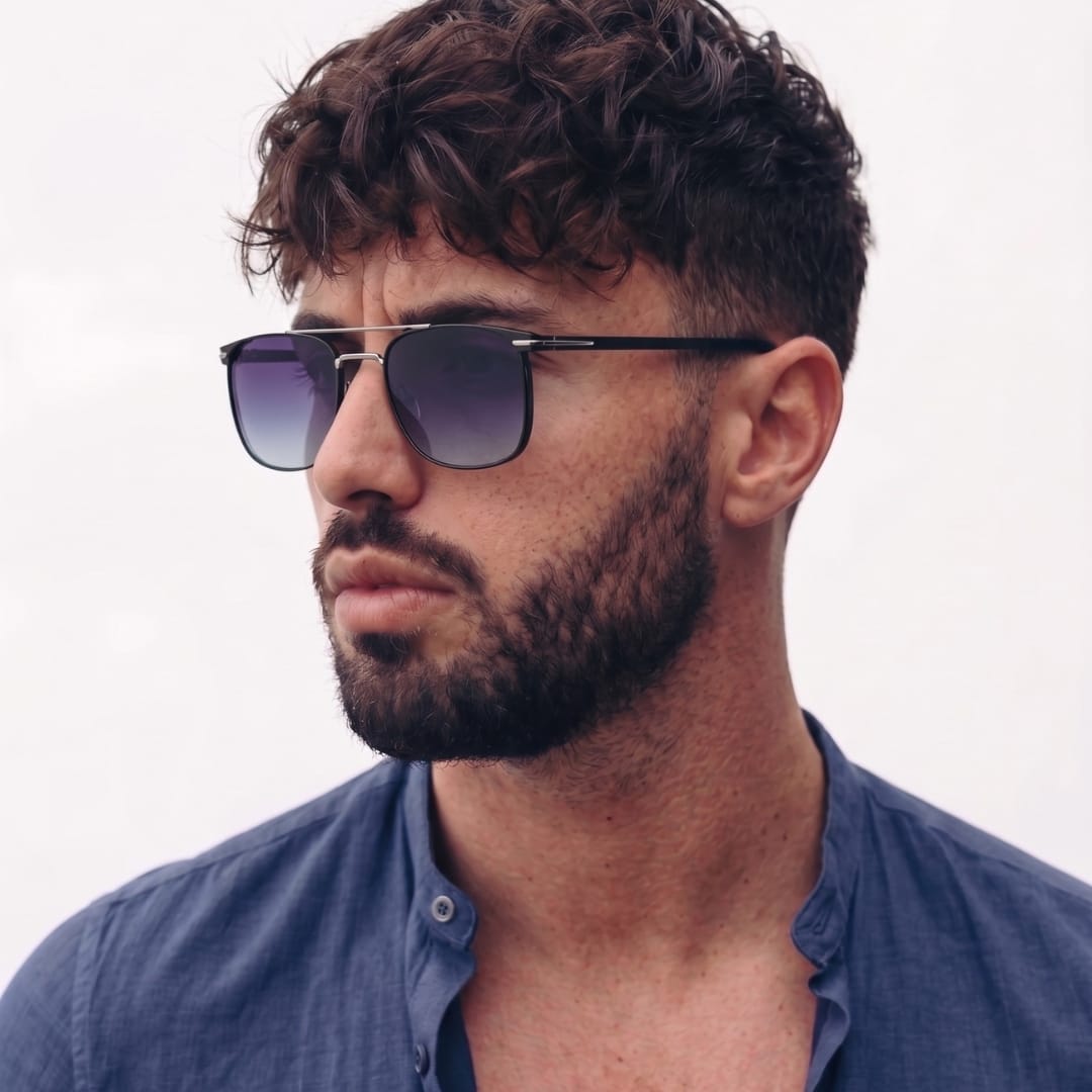 2110 MIDNIGHT EDGE  -  Square Aviator Style - HD Polarised Sunglasses for Men - UV400 Protection, Stainless Steel Frame - THE MEN THING