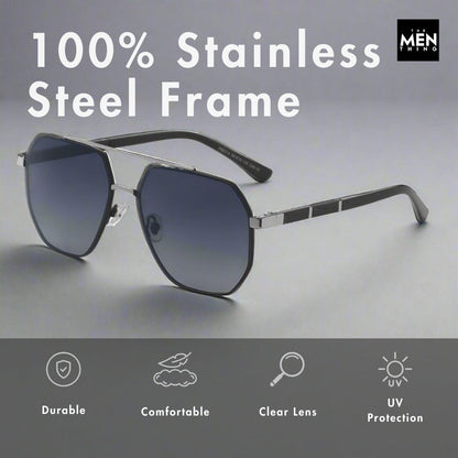 2114 STELLAR ANGLES - Geometric Aviator Style - HD Polarised Sunglasses for Men - UV400 Protection, Stainless Steel Frame — Sunglasses for Men | THE MEN THING