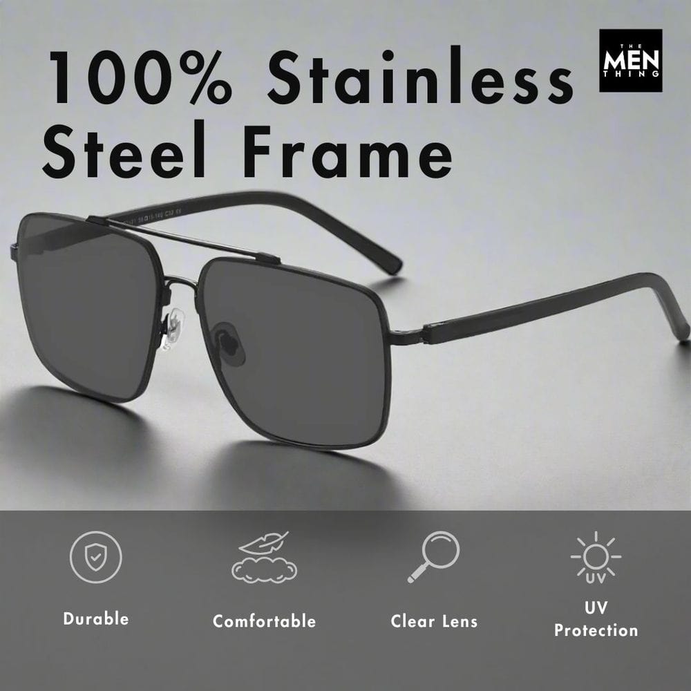 2121 SKYLINE LUXE -  Classic Square Aviator Style - HD Polarised Sunglasses for Men - UV400 Protection, Stainless Steel Frame - THE MEN THING