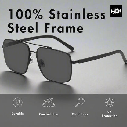 2121 SKYLINE LUXE -  Classic Square Aviator Style - HD Polarised Sunglasses for Men - UV400 Protection, Stainless Steel Frame - THE MEN THING