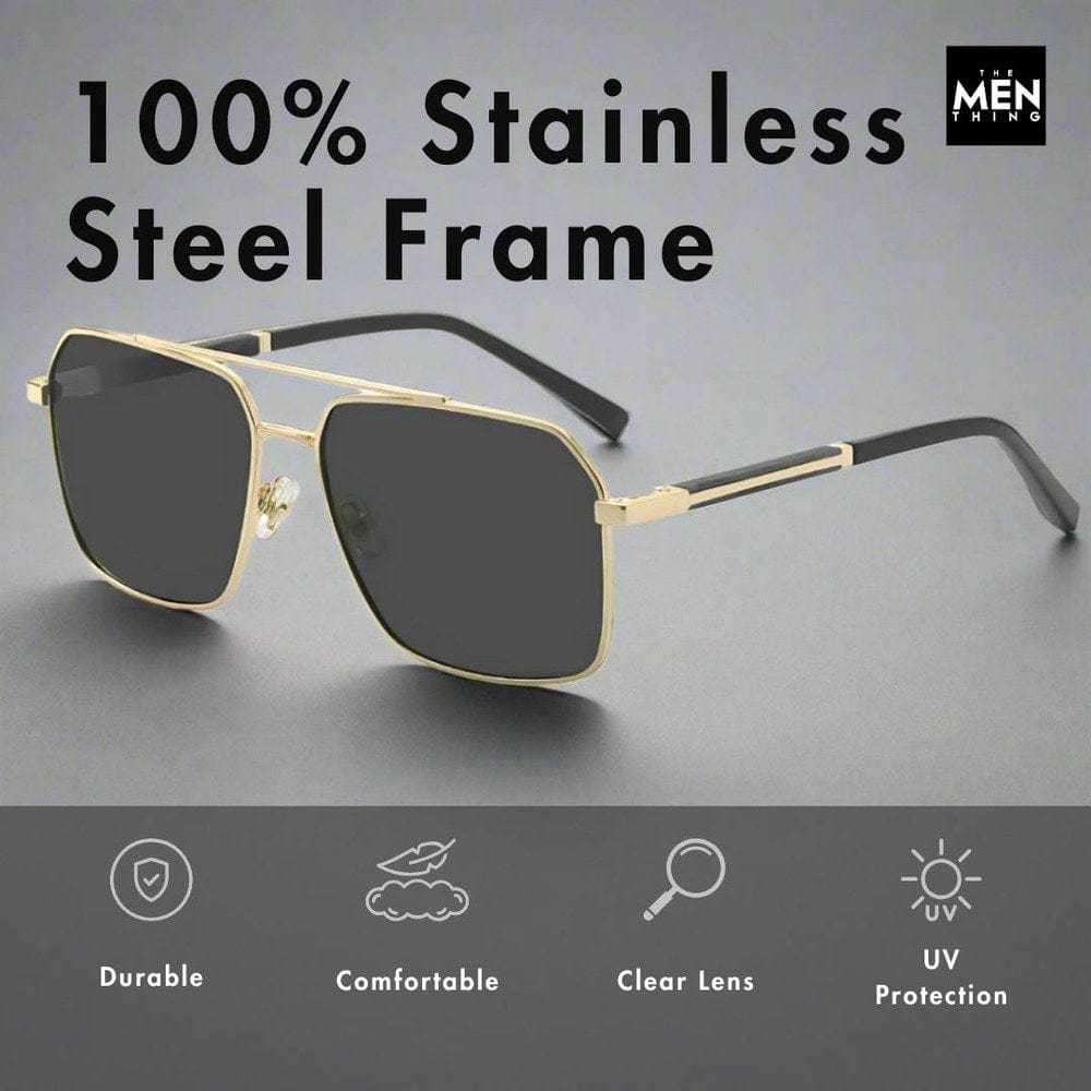 2124 BOLD HORIZON -  Rectangular Aviator  Style - HD Polarised Sunglasses for Men - UV400 Protection, Stainless Steel Frame - THE MEN THING