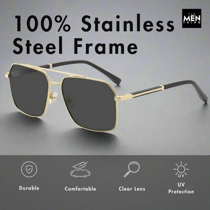 2124 BOLD HORIZON -  Rectangular Aviator  Style - HD Polarised Sunglasses for Men - UV400 Protection, Stainless Steel Frame - THE MEN THING