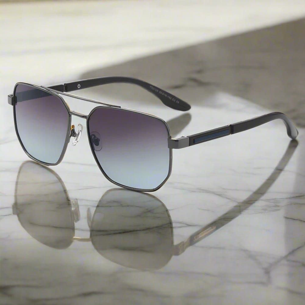 2125 - PRISM NOIR - HD Polarised Sunglasses for Men - UV400 Protection, Stainless Steel Frame - Gun Gradient Blue Grey - THE MEN THING