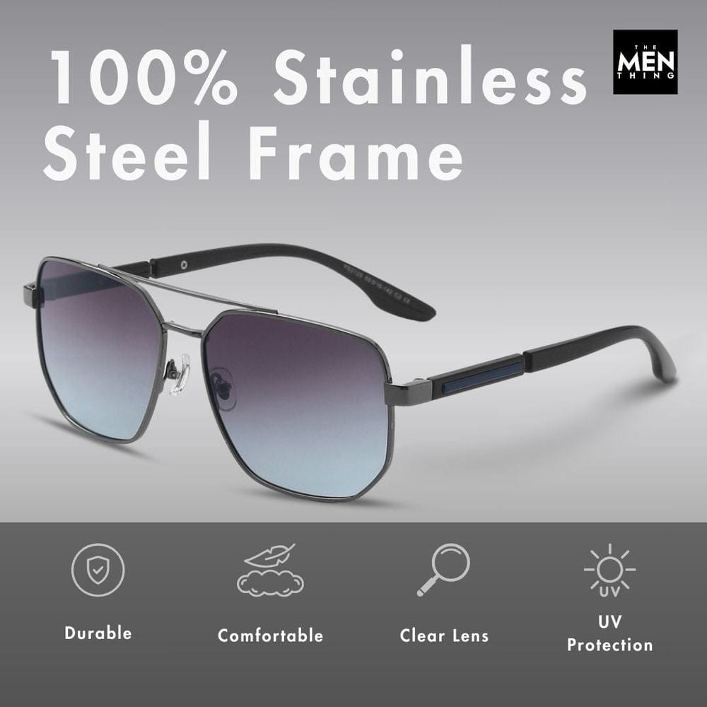 2125 - PRISM NOIR - HD Polarised Sunglasses for Men - UV400 Protection, Stainless Steel Frame - Gun Gradient Blue Grey - THE MEN THING