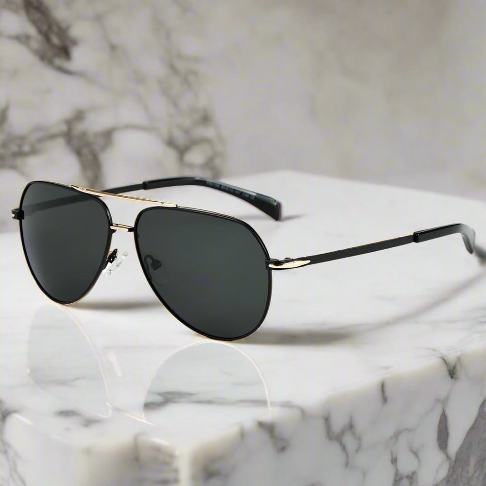 2139 - AERO SHADOW - HD Polarised Sunglasses for Men - UV400 Protection, Stainless Steel Frame - Gold Grey - THE MEN THING
