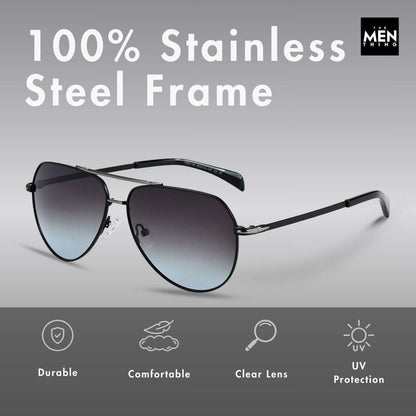 2139 - AERO SHADOW - HD Polarised Sunglasses for Men - UV400 Protection, Stainless Steel Frame - Gold Grey - THE MEN THING