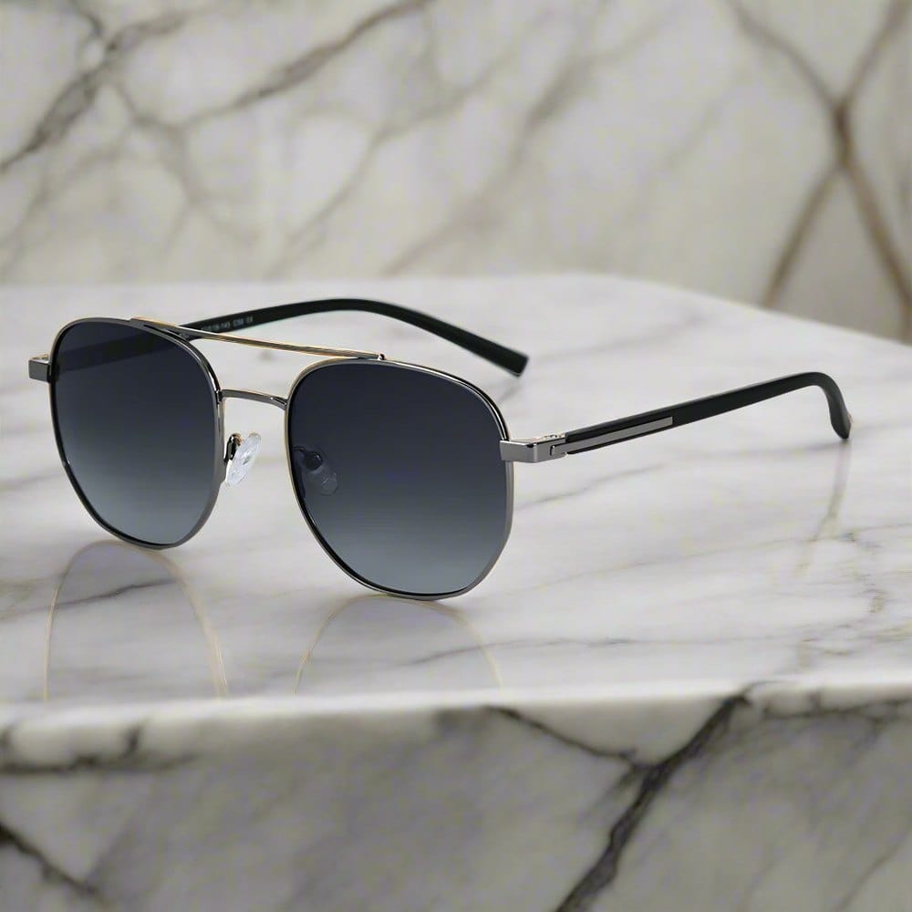 2141 - COBALT GLEAM - HD Polarised Sunglasses for Men - UV400 Protection, Stainless Steel Frame - Gun Gradual Grey - THE MEN THING