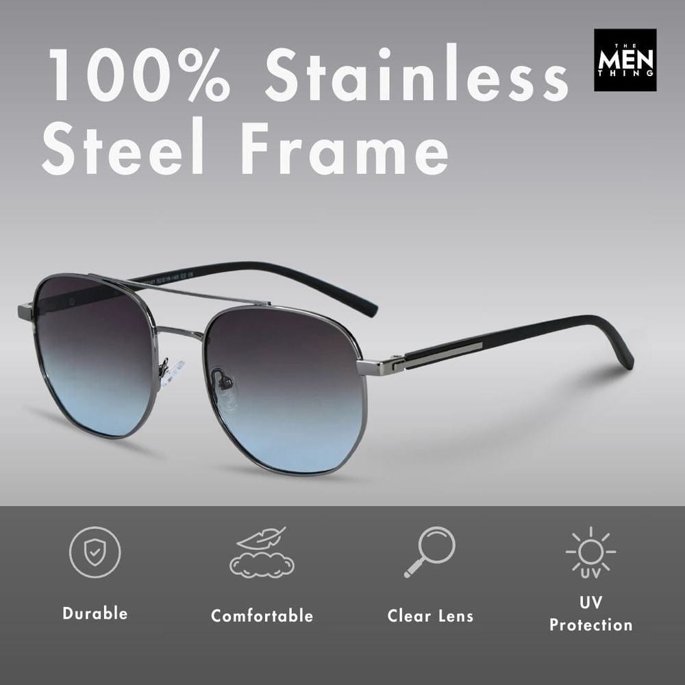 2141 - COBALT GLEAM - HD Polarised Sunglasses for Men - UV400 Protection, Stainless Steel Frame - Gradual Blue Grey - THE MEN THING