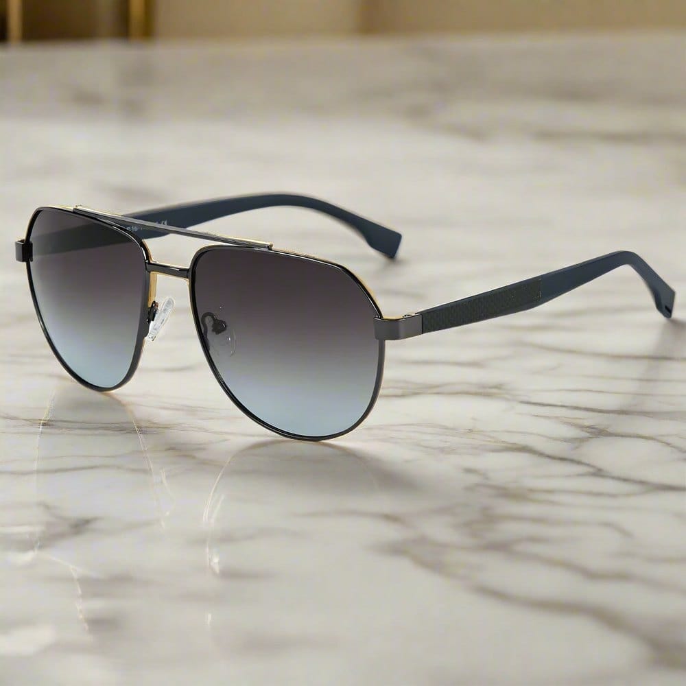 2148 - EBON OCTAGON - HD Polarised Sunglasses for Men - UV400 Protection, Stainless Steel Frame - Gradual Blue Grey - THE MEN THING