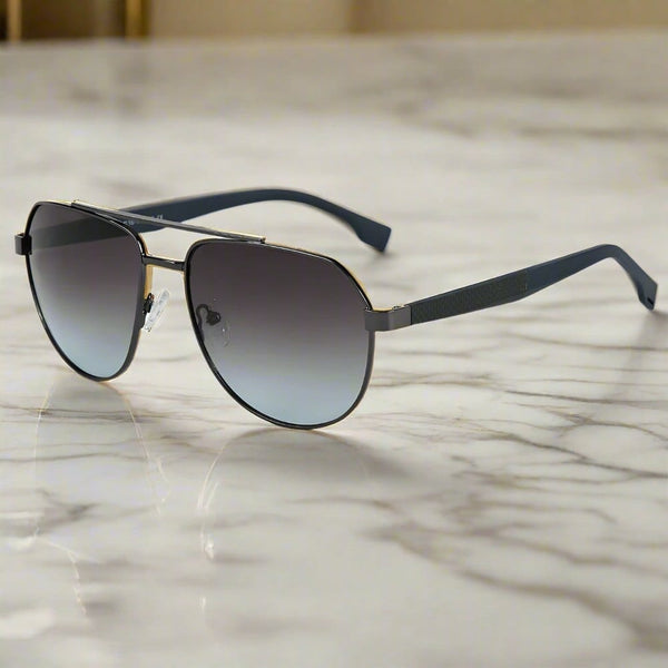2148 - EBON OCTAGON - HD Polarised Sunglasses for Men - UV400 Protection, Stainless Steel Frame - Gradual Blue Grey
