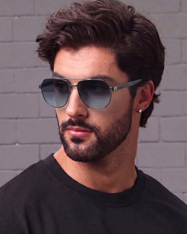 2148 - EBON OCTAGON - HD Polarised Sunglasses for Men - UV400 Protection, Stainless Steel Frame - Gradual Blue Grey