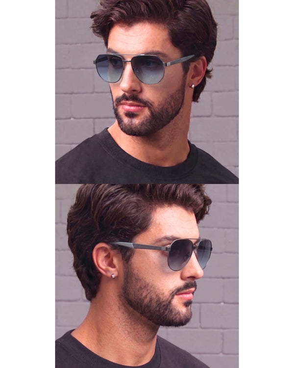 2148 - EBON OCTAGON - HD Polarised Sunglasses for Men - UV400 Protection, Stainless Steel Frame - Gradual Blue Grey