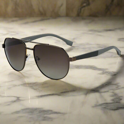 2148 - EBON OCTAGON - HD Polarised Sunglasses for Men - UV400 Protection, Stainless Steel Frame - Gradual Brownish - THE MEN THING