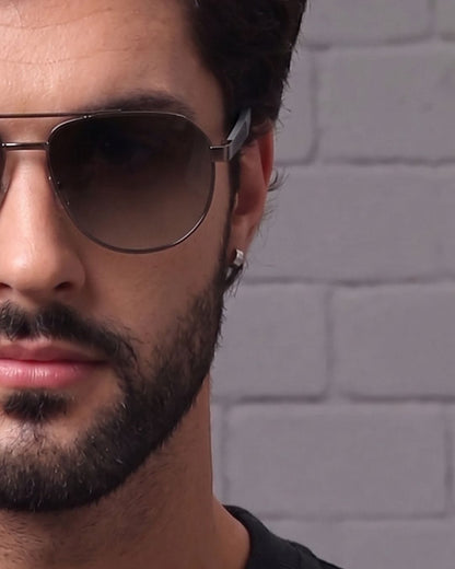 2148 - EBON OCTAGON - HD Polarised Sunglasses for Men - UV400 Protection, Stainless Steel Frame - Gradual Brownish - THE MEN THING