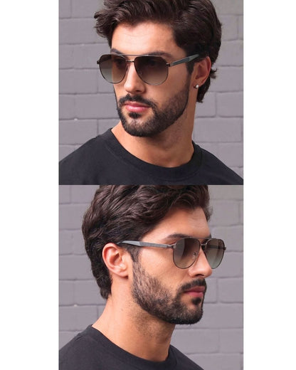 2148 - EBON OCTAGON - HD Polarised Sunglasses for Men - UV400 Protection, Stainless Steel Frame - Gradual Brownish - THE MEN THING