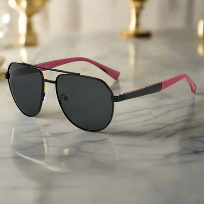 2148 - EBON OCTAGON - HD Polarised Sunglasses for Men - UV400 Protection, Stainless Steel Frame - Matt Black Grey - THE MEN THING