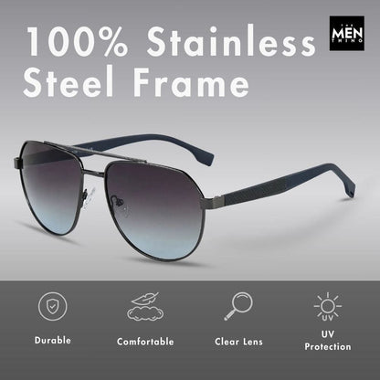 2148 - EBON OCTAGON - HD Polarised Sunglasses for Men - UV400 Protection, Stainless Steel Frame - Gradual Blue Grey - THE MEN THING