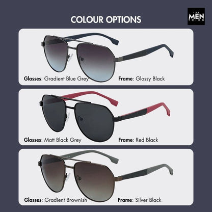 2148 - EBON OCTAGON - HD Polarised Sunglasses for Men - UV400 Protection, Stainless Steel Frame - Gradual Blue Grey - THE MEN THING
