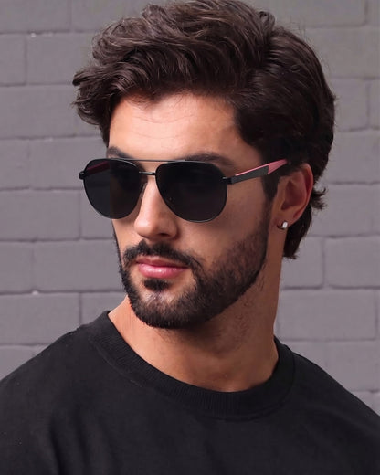 2148 - EBON OCTAGON - HD Polarised Sunglasses for Men - UV400 Protection, Stainless Steel Frame - Matt Black Grey - THE MEN THING