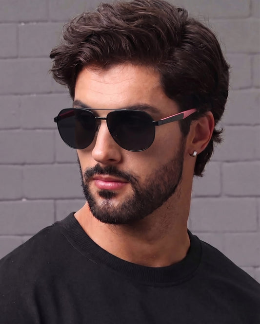 2148 - EBON OCTAGON - HD Polarised Sunglasses for Men - UV400 Protection, Stainless Steel Frame - Matt Black Grey - THE MEN THING