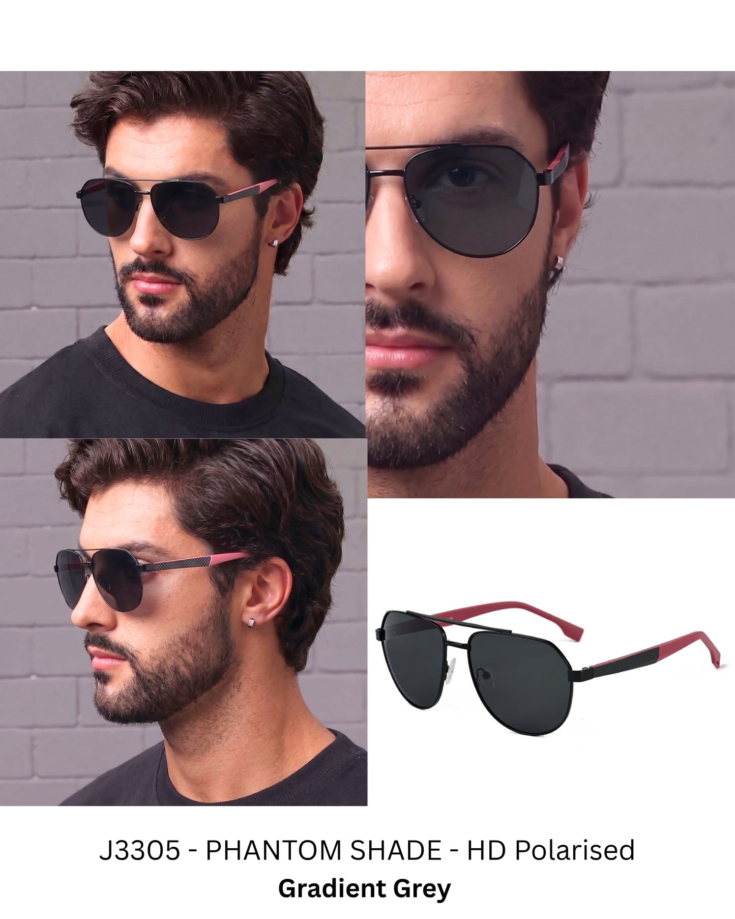 2148 - EBON OCTAGON - HD Polarised Sunglasses for Men - UV400 Protection, Stainless Steel Frame - Matt Black Grey - THE MEN THING