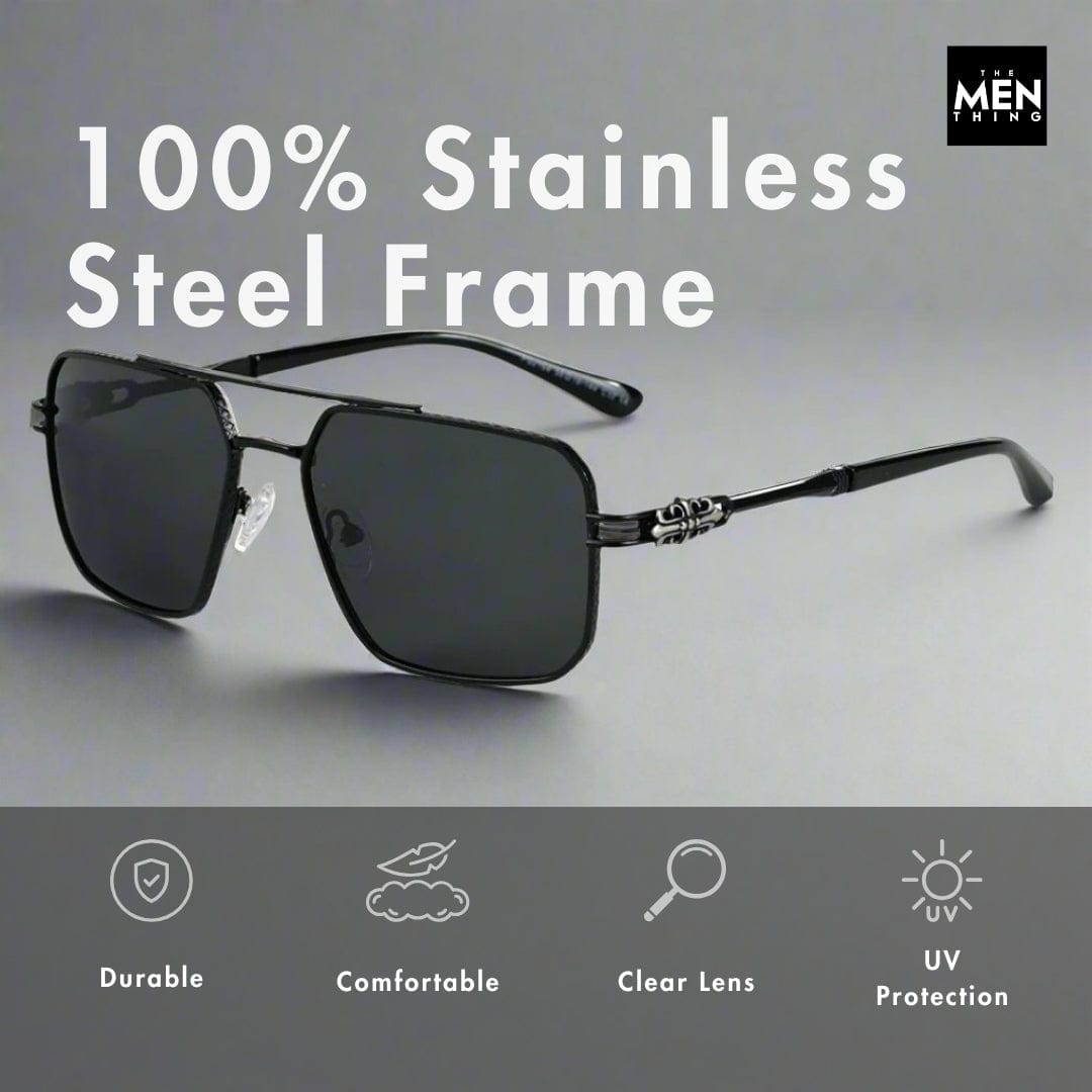 2164 HERITAGE - Square Aviator  Style - HD Polarised Sunglasses for Men - UV400 Protection, Stainless Steel Frame - THE MEN THING