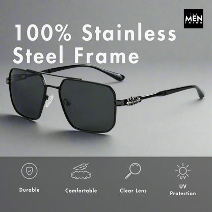2164 HERITAGE - Square Aviator  Style - HD Polarised Sunglasses for Men - UV400 Protection, Stainless Steel Frame - THE MEN THING