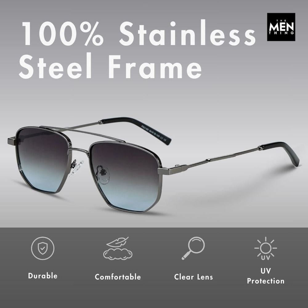 2165 - RAVEN VISION - HD Polarised Sunglasses for Men - UV400 Protection, Stainless Steel Frame - Gradient  Blue Grey - THE MEN THING