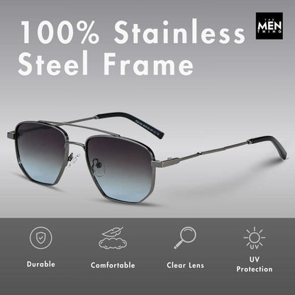 2165 - RAVEN VISION - HD Polarised Sunglasses for Men - UV400 Protection, Stainless Steel Frame - Gradient  Blue Grey - THE MEN THING