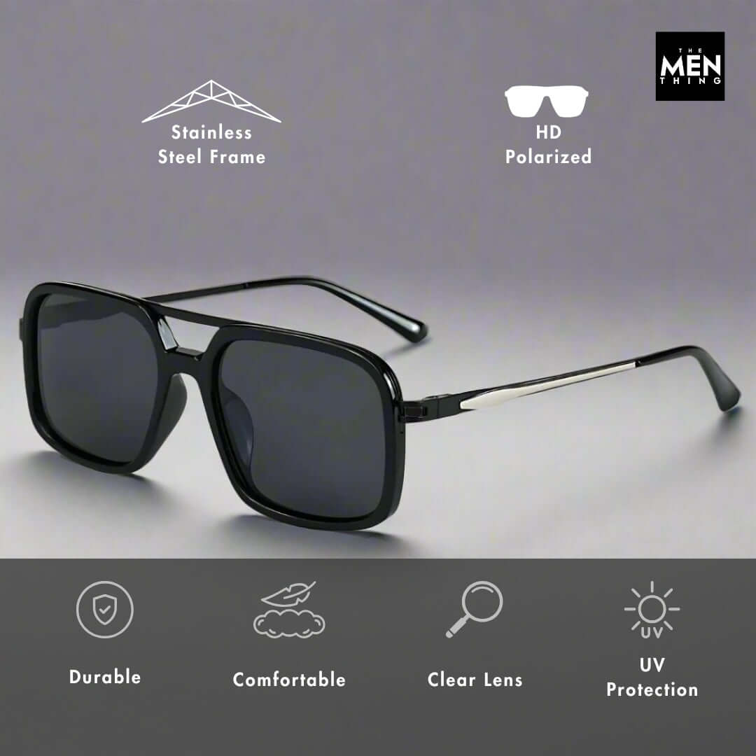 2169 URBAN ECLIPSE -  Oversized Square - HD Polarised Sunglasses for Men - UV400 Protection, Stainless Steel Frame - THE MEN THING