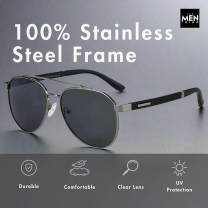 2173 STEALTH PILOT  -  Aviator Style - HD Polarised Sunglasses for Men - UV400 Protection, Stainless Steel Frame - THE MEN THING