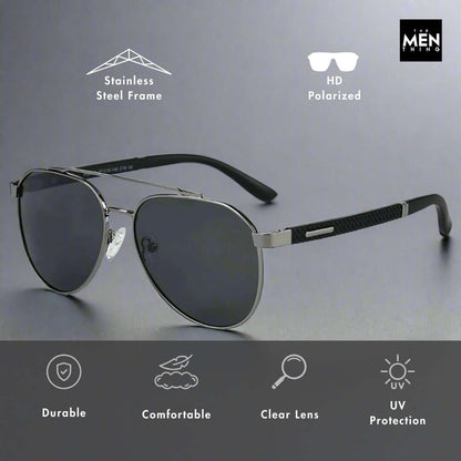 2173 STEALTH PILOT  -  Aviator Style - HD Polarised Sunglasses for Men - UV400 Protection, Stainless Steel Frame - THE MEN THING