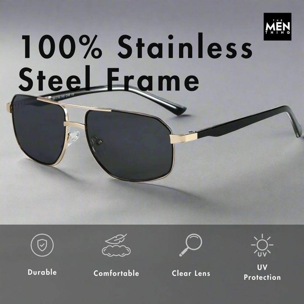 2174 ECLIPSE EDGE -   Square Aviator Style - HD Polarised Sunglasses for Men - UV400 Protection, Stainless Steel Frame - THE MEN THING