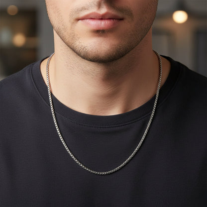26 Inch Chain - ROUNDED BOX - 3mm Chain Stainless Steel - THE MEN THING