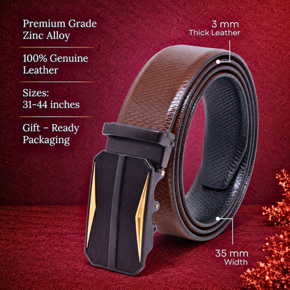 Mens Genuine Leather Belt | 2 in 1 Reversible (Brown & Black) (1 Pc.) - REXVA