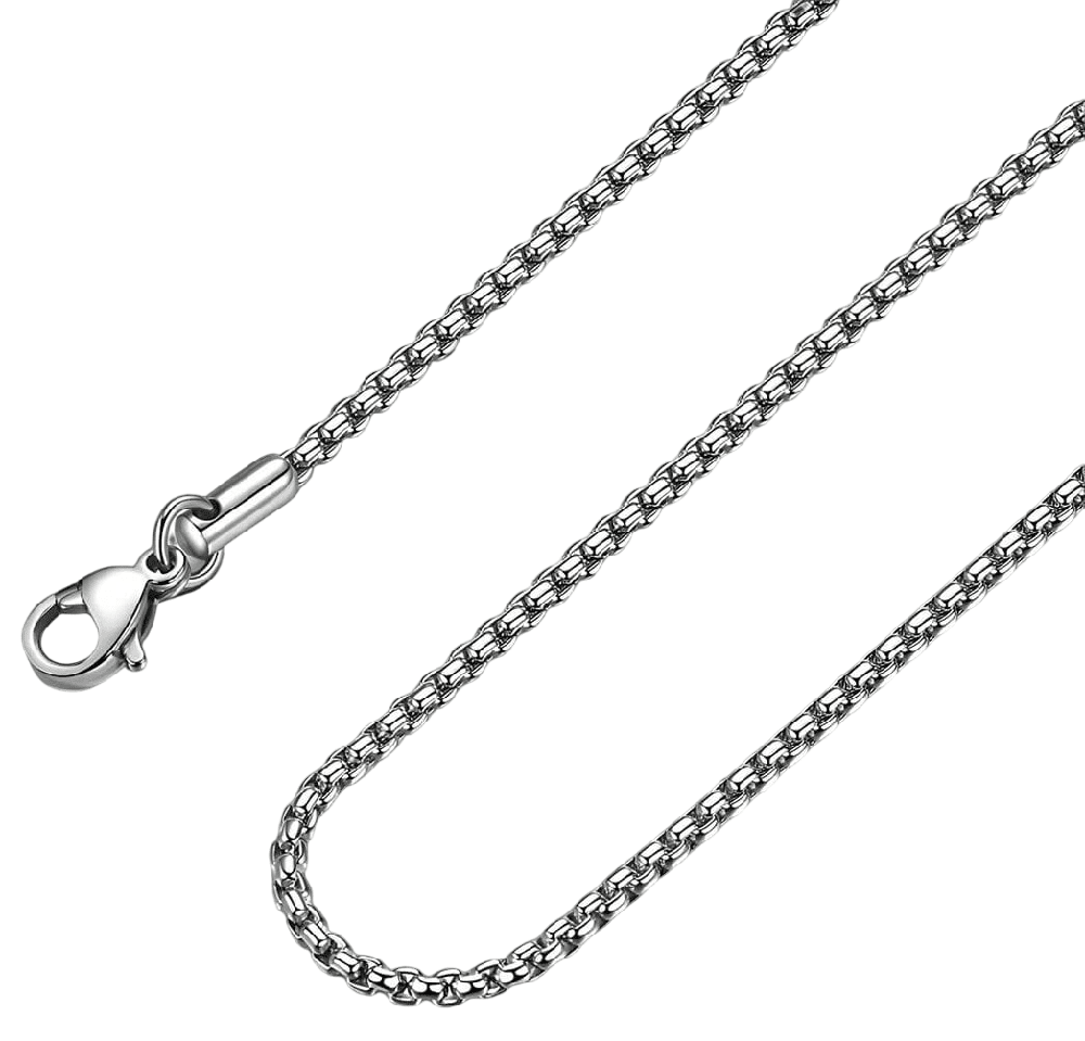 28 Inch Chain - ROUNDED BOX - 3mm Chain Stainless Steel - THE MEN THING