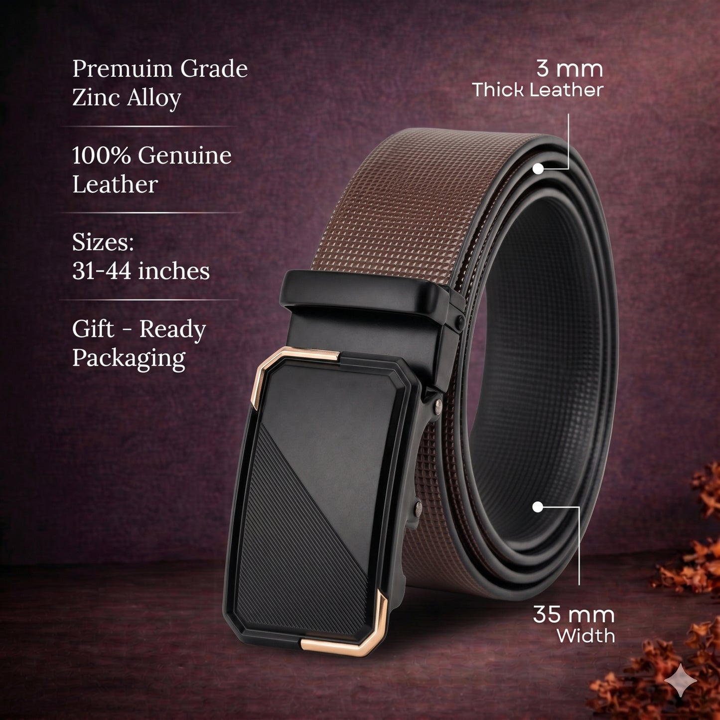 Mens Genuine Leather Belt | 2 in 1 Reversible (Brown & Black) (1 Pc.) - NEXVIOR