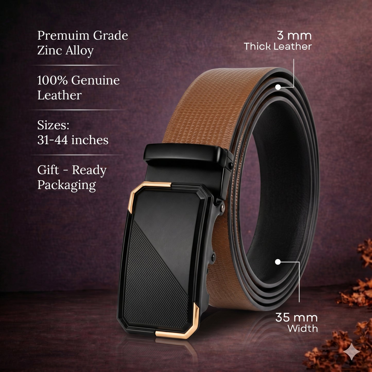 Mens Genuine Leather Belt | 2 in 1 Reversible (Brown & Black) (1 Pc.) - SIGNORA