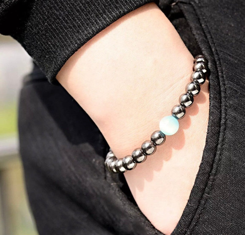 COBALT BLUE  - Beads Bracelet with Natural Stone - "7" inch Stretch Bracelet for Men & Boys
