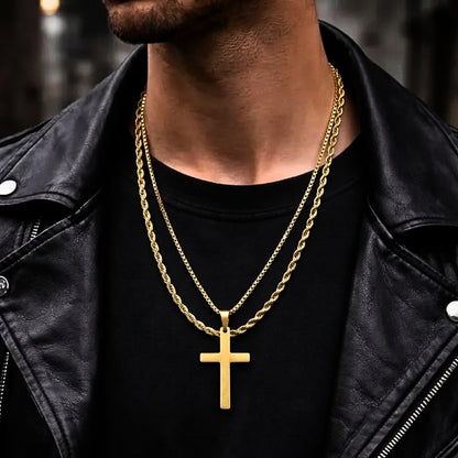 FAITH LAYER GOLDEN - 27mm Titanium Steel Pendant with 23inch Round Box and Twisted 4mm Chain for Men & Boys