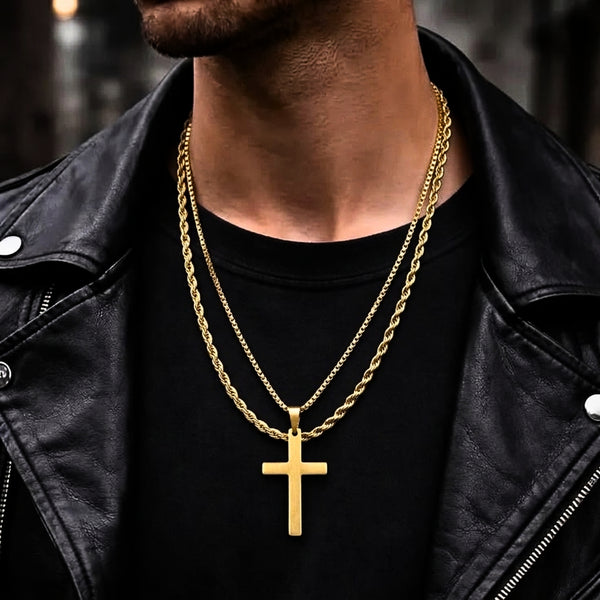 FAITH LAYER GOLDEN - 27mm Titanium Steel Pendant with 23inch Round Box and Twisted 4mm Chain for Men & Boys