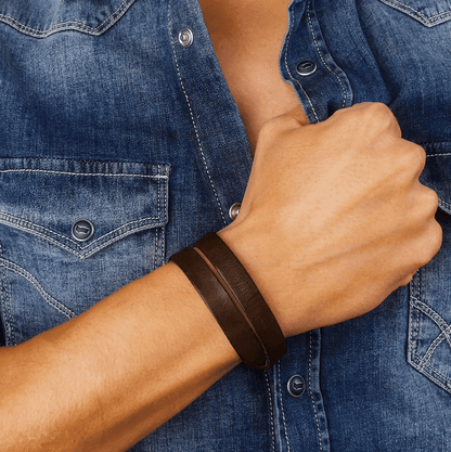 OUTBACK BROWN - Genuine Leather Adjustable Cuff Bracelet with Stainless Steel Hook for Men & Boys