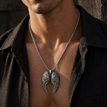 HEAVEN SERAPH - 38mm Titanium Steel Pendant with 23inch Round Box 4mm Chain for Men & Boys