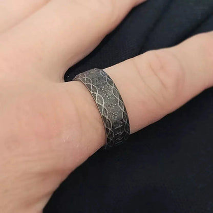 Viking Norse Amulet - Black Oxy Ring Pure Titanium Steel For Men (Size 17-21- 24)