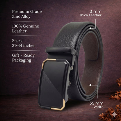 Mens Genuine Leather Belt | 2 in 1 Reversible (Black & Brown) (1 Pc.) - LUXORIC