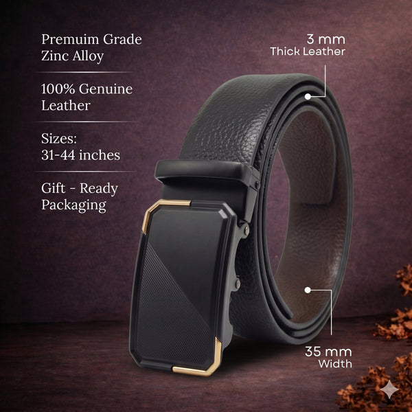 Mens Genuine Leather Belt | 2 in 1 Reversible (Black & Brown) (1 Pc.) - LUXORIC