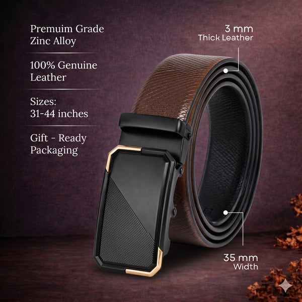 Mens Genuine Leather Belt | 2 in 1 Reversible (Brown & Black) (1 Pc.) - REXVA