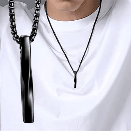 Vertical Twist - Alloy Black Twisted Bar Pendant With 24Inch Round Box Chain European Trending Style