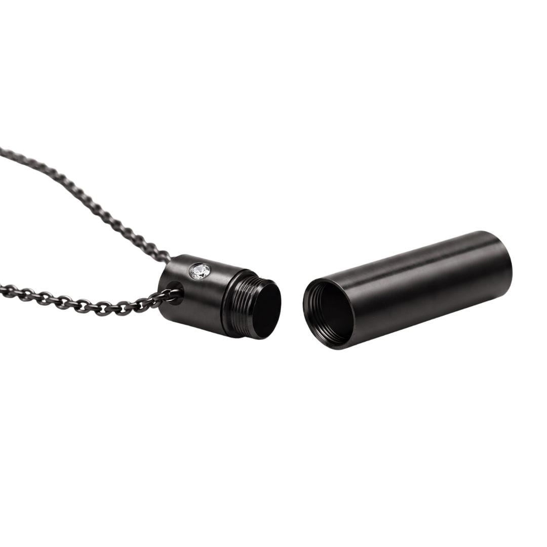 THE MEN THING SS Pendant with Chain THE SECRET BOX - BLACK - 8mm Titanium Steel Pendant with 20inch 1mm Cable Chain for Men & Boys